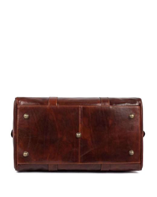 Time Resistance Brown Small Leather Overnight Bag, Duffel Bag