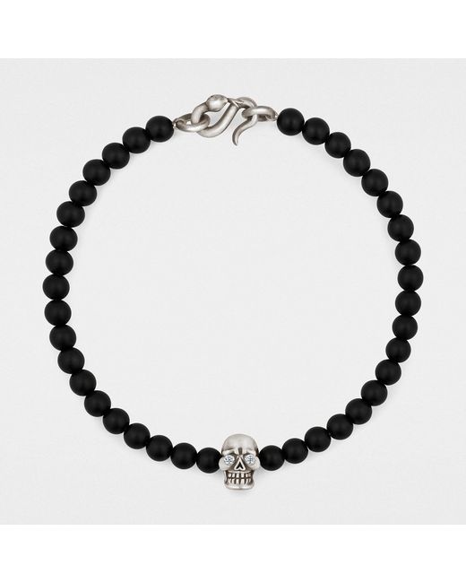 Snake Bones Skull Bracelet In Sterling Silver With Diamonds Black Onyx & Snake Clasp for men
