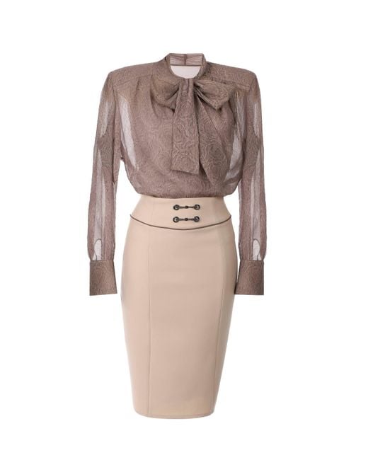 Luna Fashion House Natural Neutrals Bow Detail Dress, Natasha