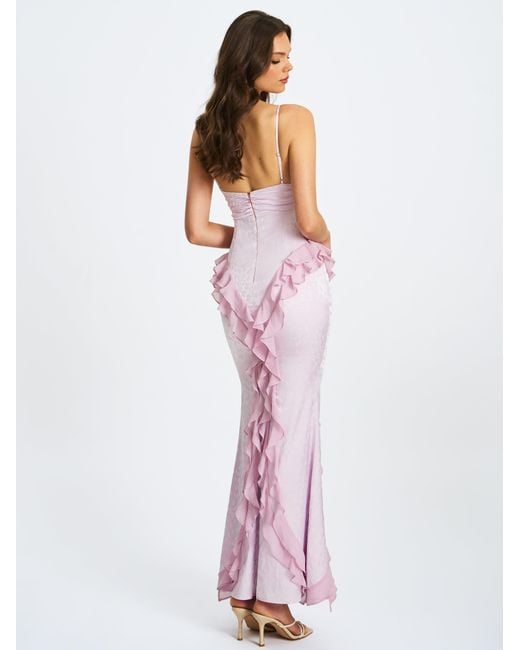 Miss Circle New York Purple Paolina Taro Jacquard Ruffle Mermaid Maxi Dress