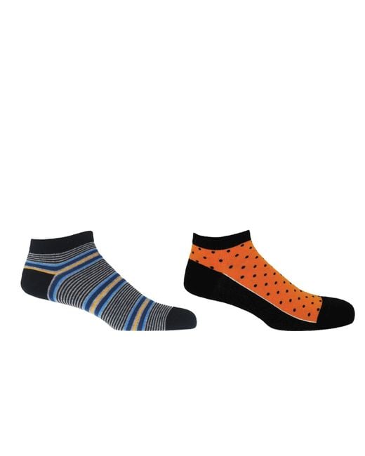 Peper Harow - Made in England Blue Multistripe & Polka Trainer Socks Bundle for men