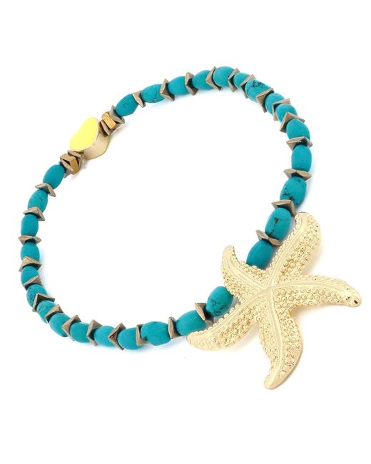 Ebru Jewelry Blue Majestic Starfish Charm & Heart Beaded Anklet