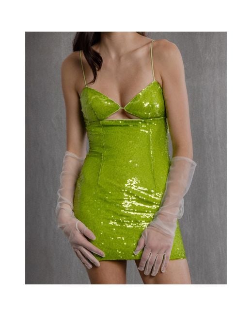Aisl Green Sequin Cutout Cup Mini Dress