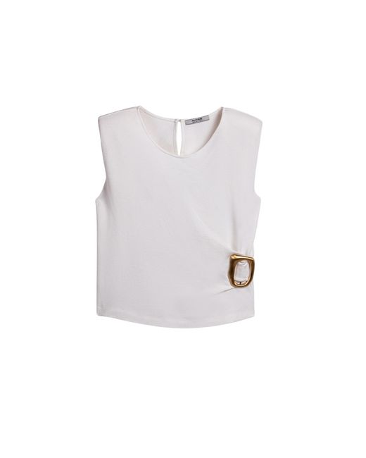 Nocturne White Sleeveless Buckle-Detail Blouse