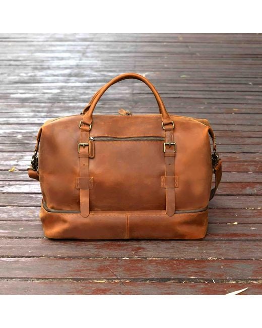 Touri Brown Genuine Leather Weekender With Outerwear Compartment for men