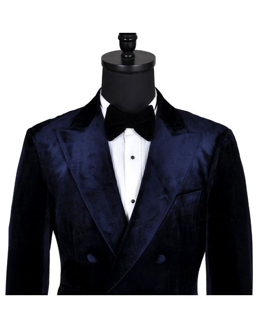 DAVID WEJ Blue Maison Velvet Double Breasted Blazer for men