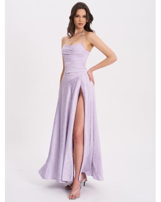 Miss Circle New York Purple Raegan Taro Jacquard Rouched Maxi Dress