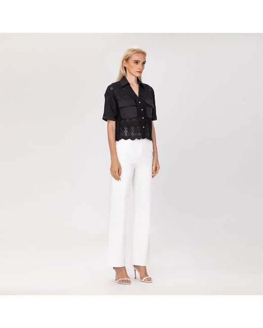 Smart and Joy Black Embroidered Crop Shirt