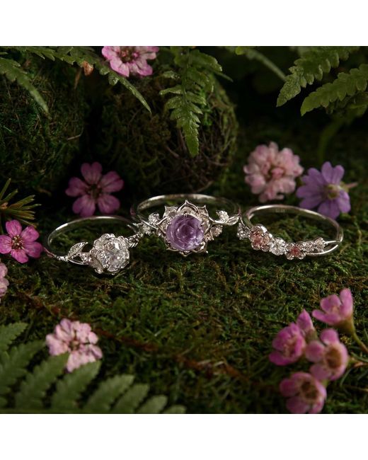 Azura Jewelry New York Metallic Moonflower Amethyst Ring Vermeil