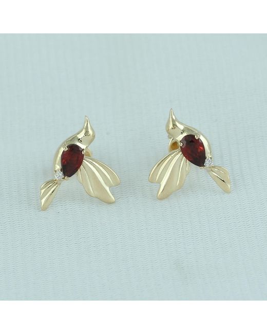 Artisan Metallic Garnet & Diamond Hammering Bird Stud Earrings