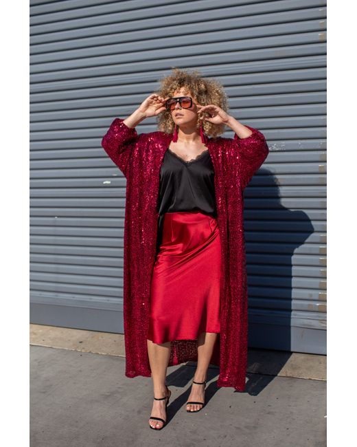 Jennafer Grace Red Rouge Eternal Sequin Cocoon Jacket