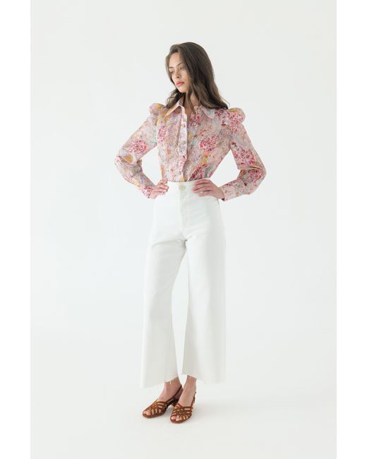 We Are Kindred Pink Aurora Silk Puff Sleeve Blouse