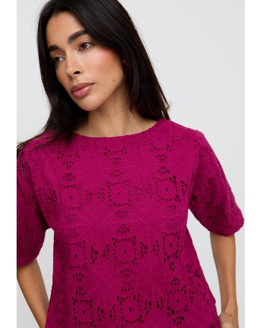 Raffya Red Opal Broderie Anglaise Split Open Back Blouse