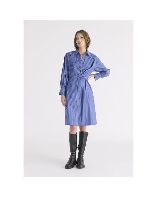 Paisie Blue Striped Shirt Dress With Waist Tie