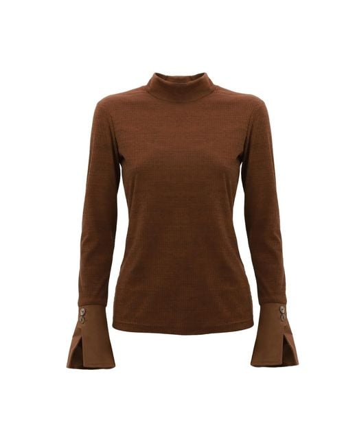 Julia Allert Brown Warm Top With Cuffed Sleeves Melange