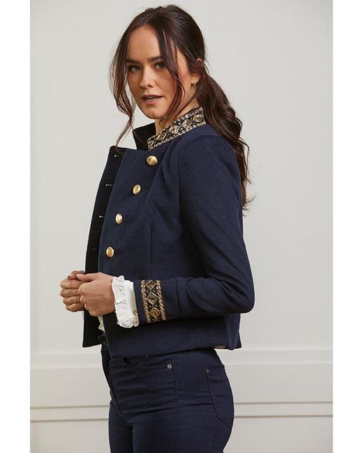 Guinea London Blue Military Jacket With Sequin Braid Details
