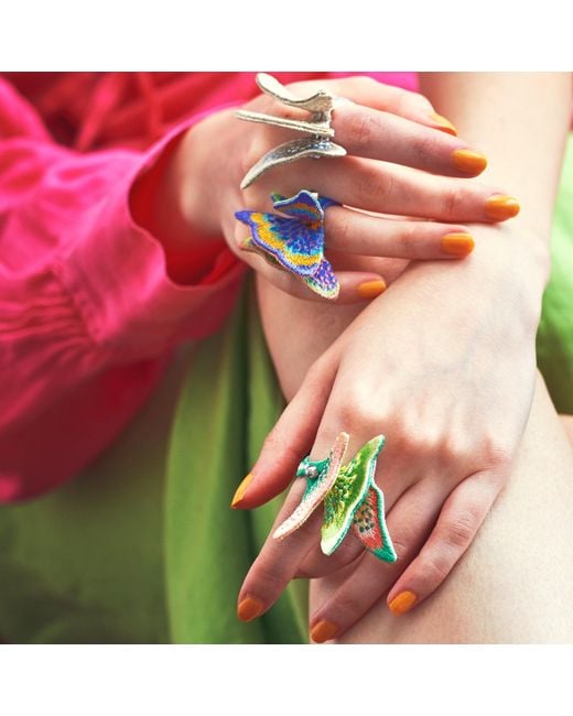 Nana Watanabe Green Land Butterfly Sculptural Embroidered Ring