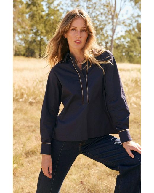 Adrift Clothing Blue Ella Collared Top