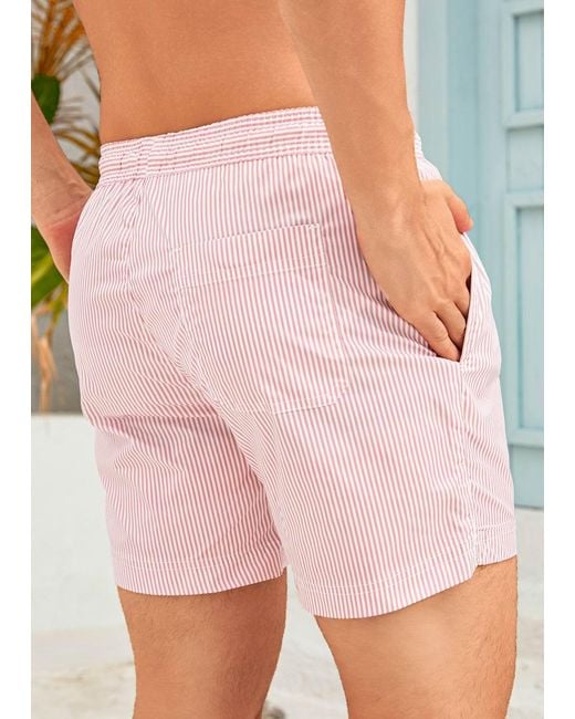 Vayla Pink Long Length Coral Stripe Swim Shorts for men