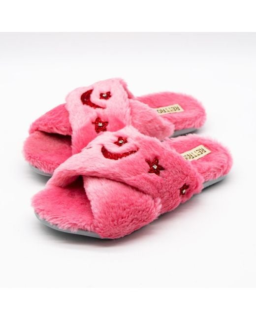 Rettrose Pink Isabel Luxury Plush Diamanté Embellished Handmade Slipper