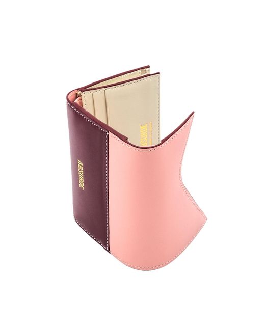 Absurde Pink Mountain And Burgundy Leather Trifold Wallet