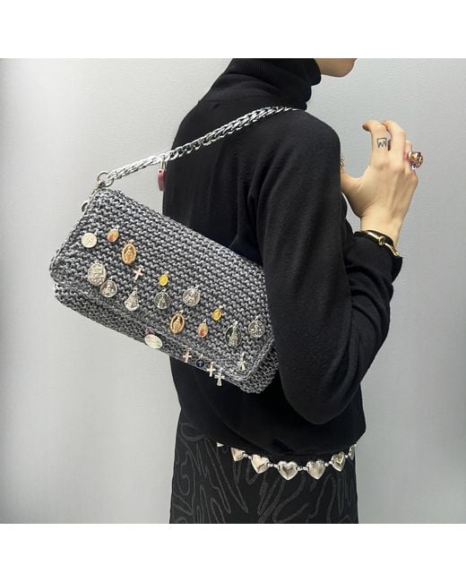 Hilo De Mar Gray Agarimo Hand Knitted Recycled Cotton Bag With Medals