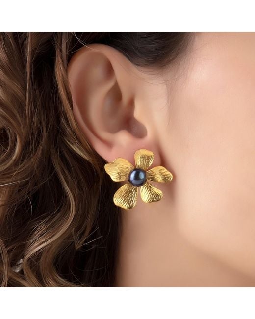 Milou Jewelry Metallic Flower Earrings With Pearl