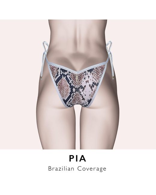 ELIN RITTER IBIZA White Brown / Neutrals / Gold Ibiza Snake Print Bikini Bottom With Gold Tie-side Straps Pia