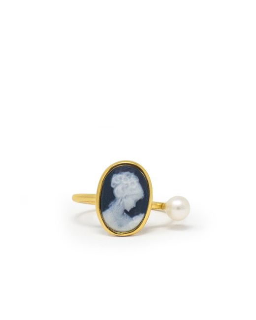 Vintouch Italy Black Mini Cameo & Pearl Ring