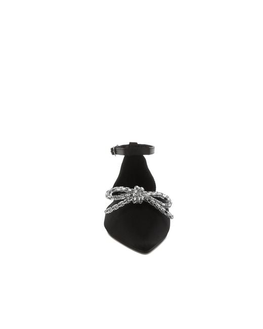 Rag & Co Black Simina Rhinestone Detail Bow Flat Sandals