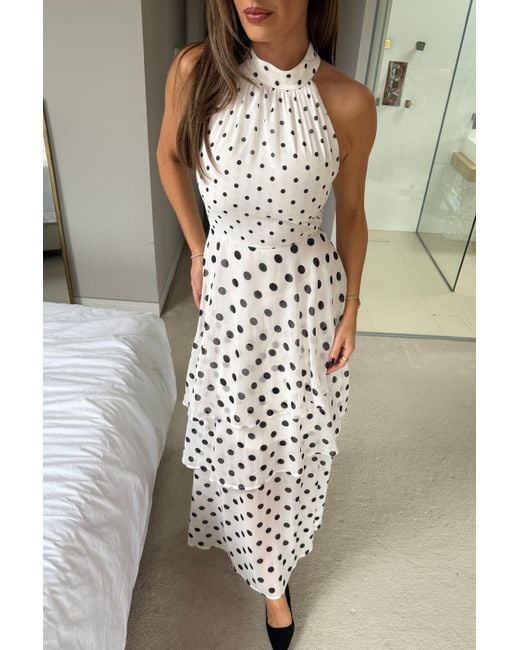 Girl In Mind White Iris Halterneck Layered Maxi Dress Spot Print