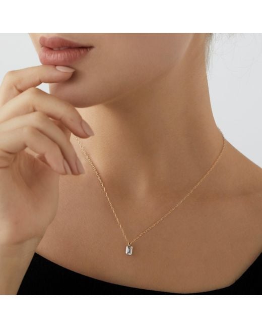Diamonbliss Metallic Embellished Swarovski Stone Plated Sterling Solitaire Emerald Cut Pendant Necklace One Carat
