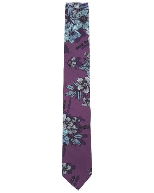 Lords of Harlech Purple Taddeo Valencia Floral Merino Tie for men