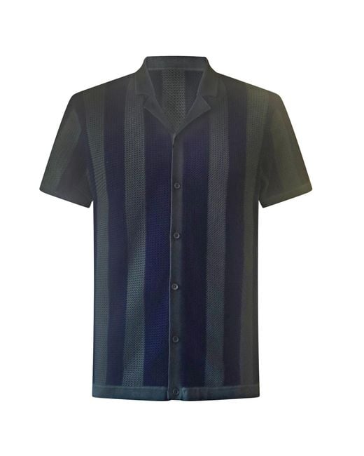 Vustra Blue Eclipse Stripe Flatknit Camp Shirt for men