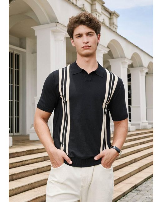 Vayla Black Relaxed Fit & Cream Open Collar Smart Top for men