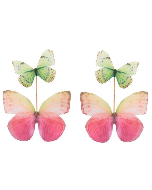 Oana Savu Green Rose Mint Sage Silk Butterfly Earrings Nature Inspired Dangle Ear Wires
