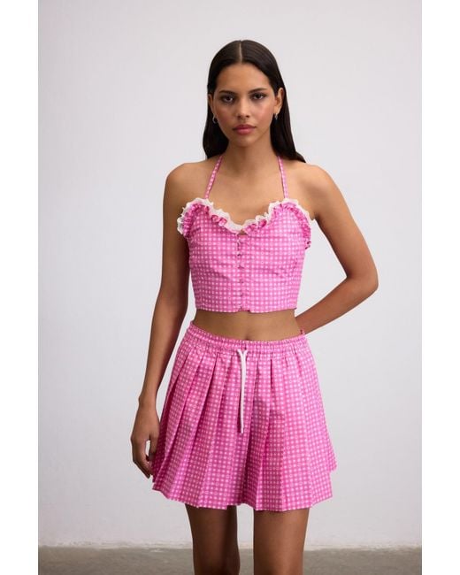 Je Te Veux Pink Sweetheart Gingham Pleated Skirt