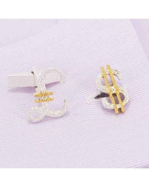 Simon Kemp Jewellers Metallic Pound Sterling And Dollar Cufflinks Eighteen Carat On Sterling for men