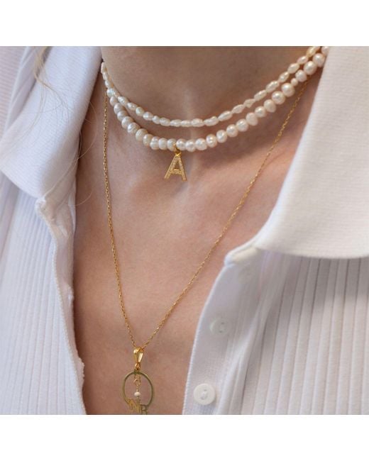 LINYA JEWELLERY Metallic Mono Letter Pearl Necklace E