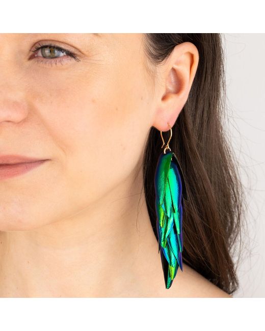 Oana Savu Green Beetle Wings Earrings Recycled Metallic Wing Ear Wires