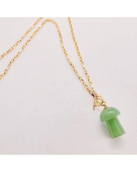 VALERIE CHIC Metallic Mushroom Aventurine Necklace Vintage Style 18K