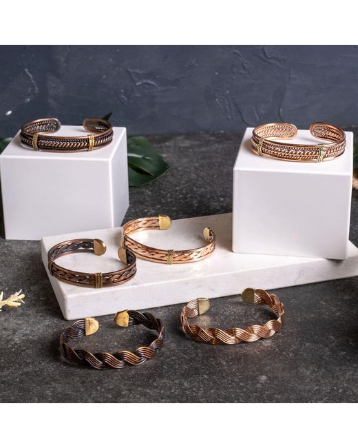 Anatoliacraft Metallic Handmade Solid Braided Copper Bracelet for men