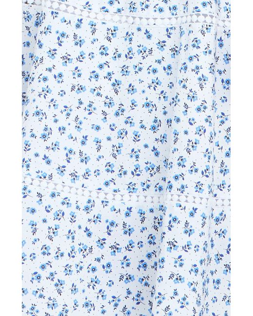 Yumi' Blue Ditsy Floral Cotton Midi Sun Dress With Lace Trims