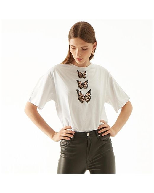LOVEIST STORE White Monarch Embroidered Cotton T-Shirt