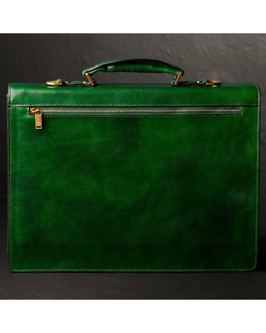 Time Resistance Green Classic Design Leather Briefcase for men