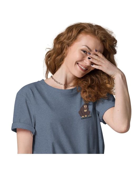 Anchor and Crew Blue Heather D J Monkey Organic Cotton Embroidered T-Shirt