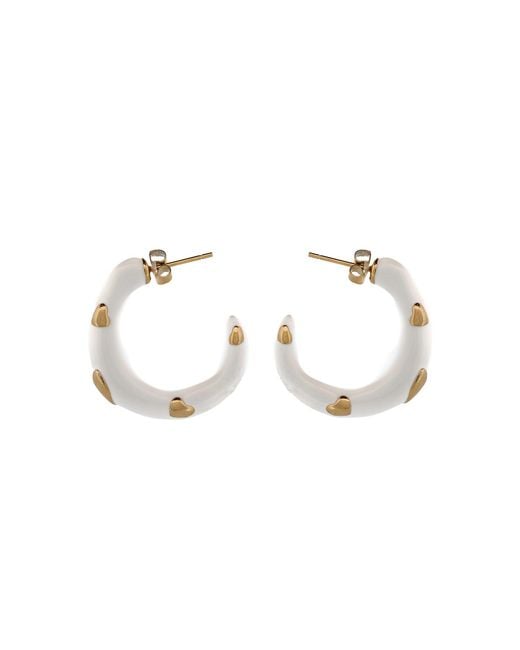 Ebru Jewelry Metallic White Enamel Gold Heart Hoop Earrings