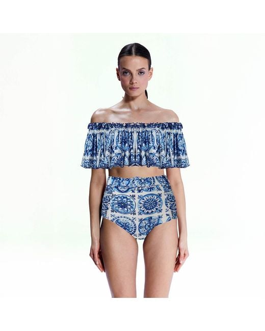 Nur Karaata Blue Helianthus Bleu Blanc Bikini Set