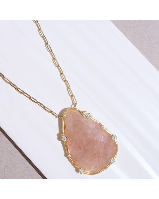 Rare Matters Jewelry Metallic Organic Strawberry Quartz Teardrop Necklace