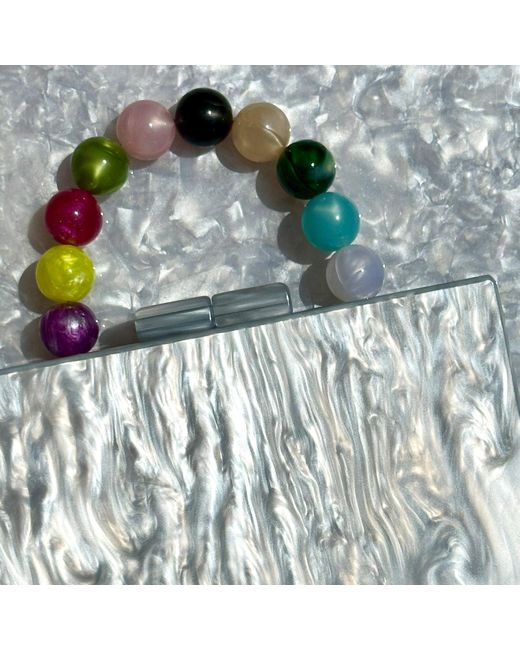 CLOSET REHAB Acrylic Party Box Purse In Pearly Gray With Multicolor Beaded Handle
